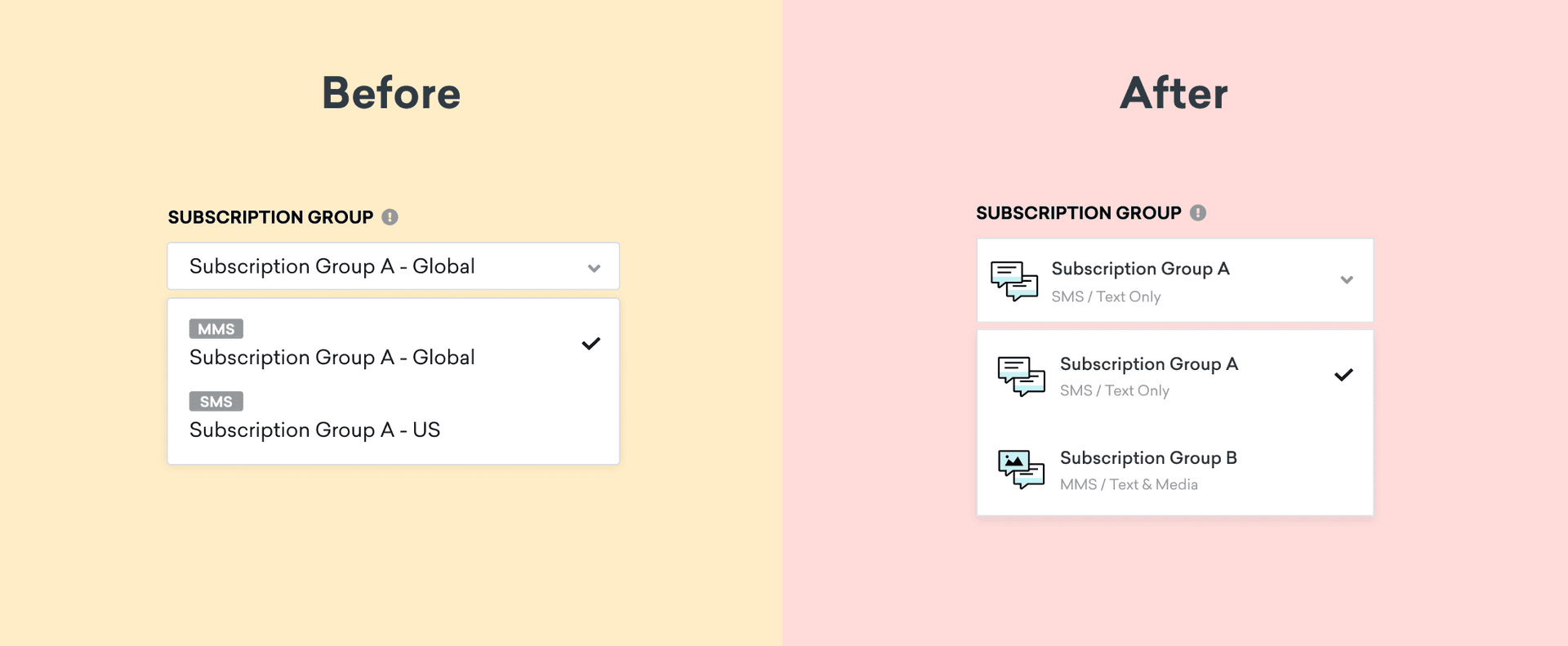 Providing better visual differentiation for Subscription Group dropdown