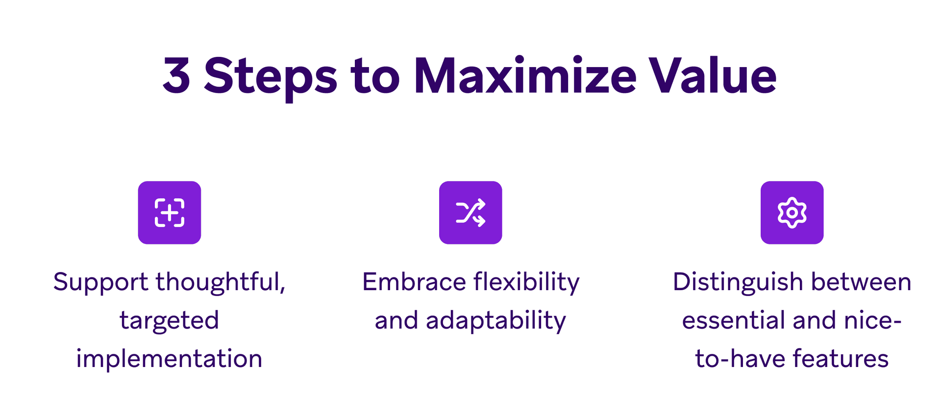 3 steps to maximize value support thoughtful targeted implementation embrace flexibility and adaptability distinguish between essential and nice to-have features