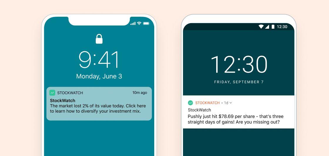 Push notifications using dynamic content to include stock price and market information