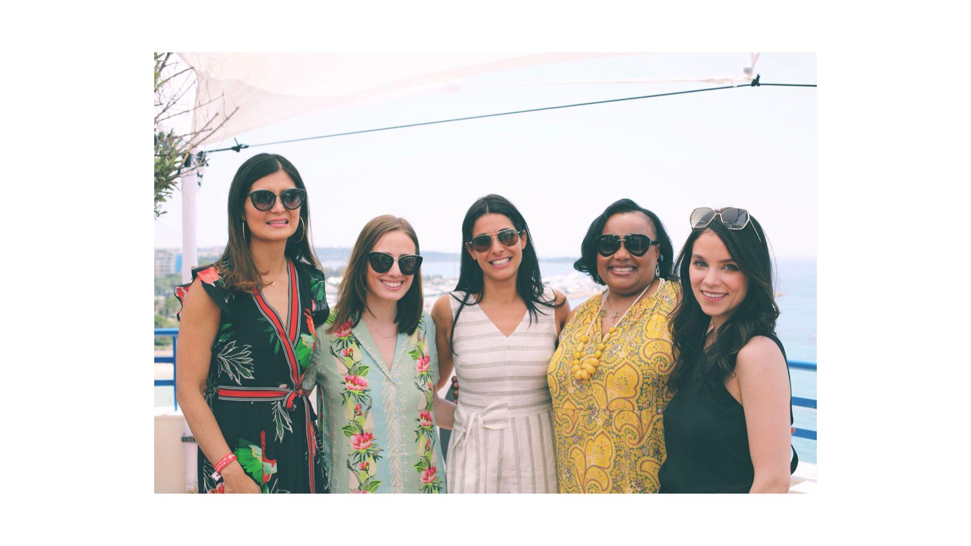 From left to right: Lilian Rincon (Director of Product Management for the Google Assistant), Marissa Aydlett (SVP of Marketing at Braze, Formerly Appboy), Joy Robins (CRO of Quartz), Sharon Harris (VP, Alliance Relationships, Deloitte Consulting), Melissa Barnes (Head of Global Brands at Twitter) gather after a panel at the Girls Lounge during the Cannes Lions Festival.