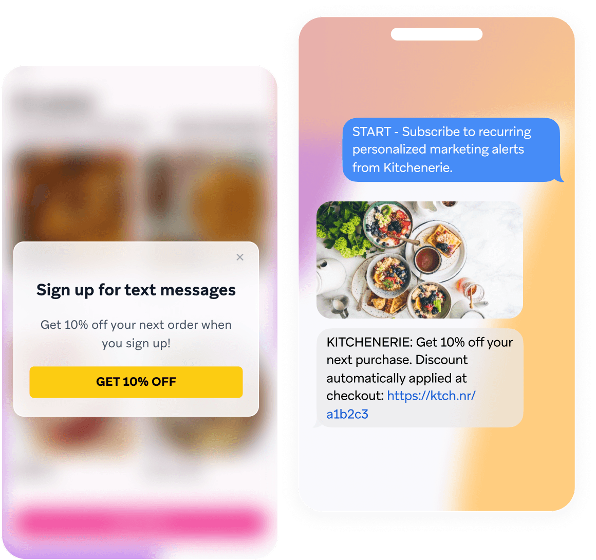 a sign up for text messages advertisement for kitchenerie