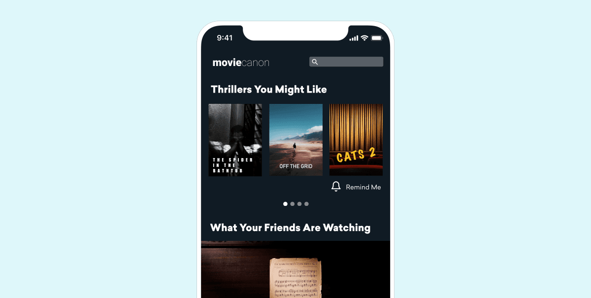 A phone showing personalized movie recommendations from a streaming service