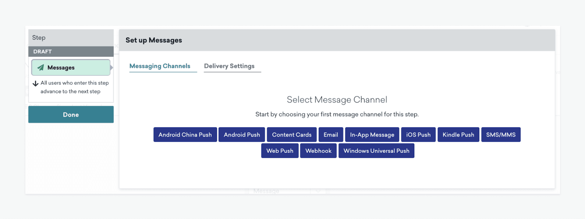 A message step within Canvas Flow