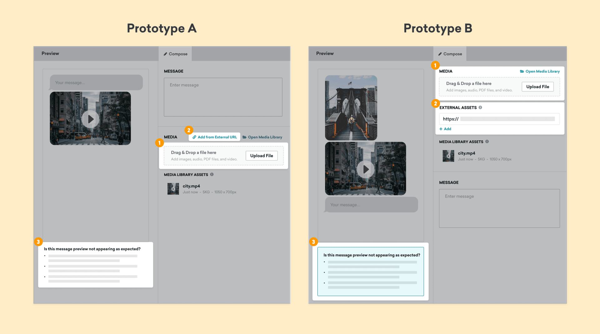 Two native MMS support prototypes from our usability testing