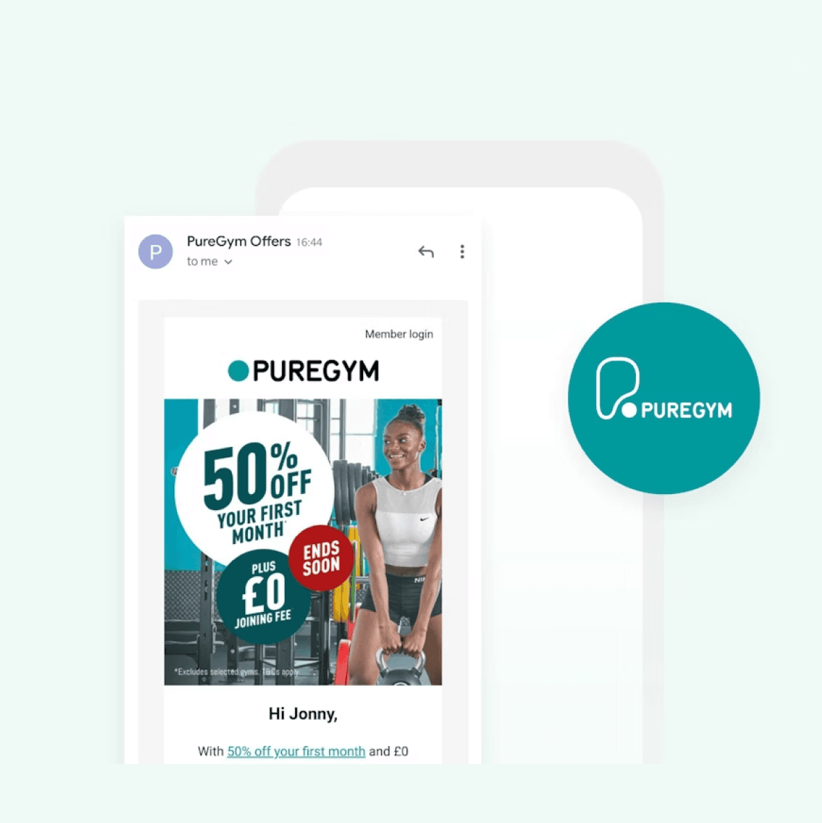 an email from puregym offers 50 % off your first month