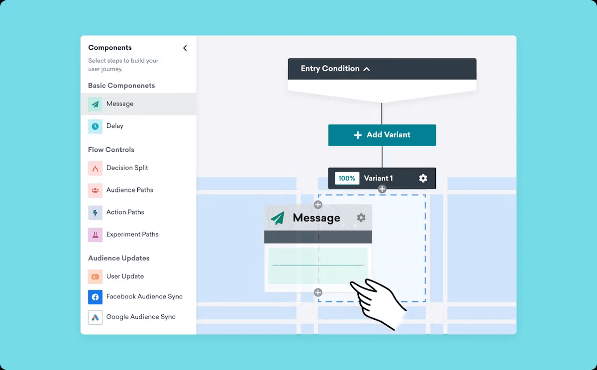 a hand is pointing at a screen that says message
