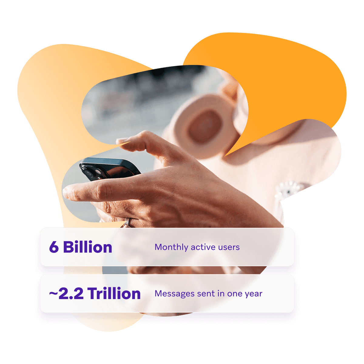 a person holding a cell phone with the number 6 billion at the top