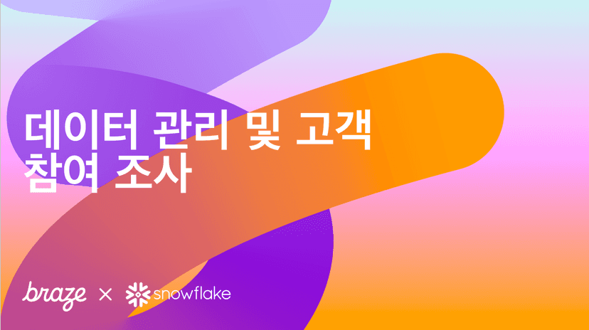 Korean text "데이터 관리 및 고객 참여 조사" (Data management and customer engagement survey) on a colorful abstract background.