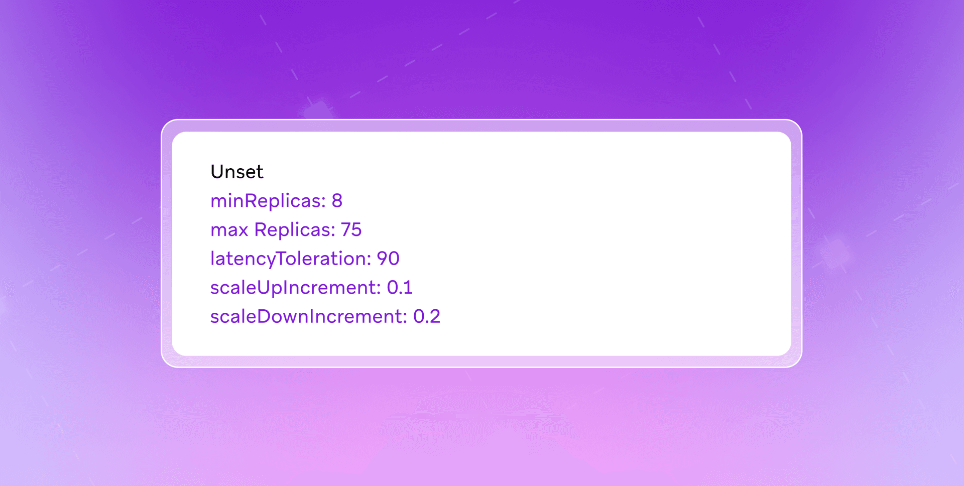 a purple background with a white box that says unset