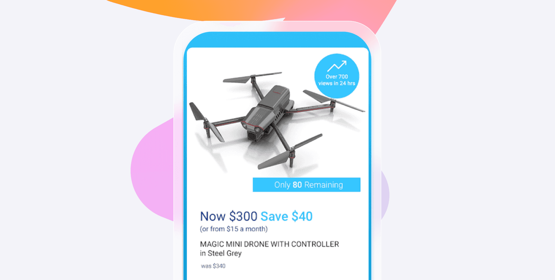 an advertisement for a drone that says $ 300 save $ 40