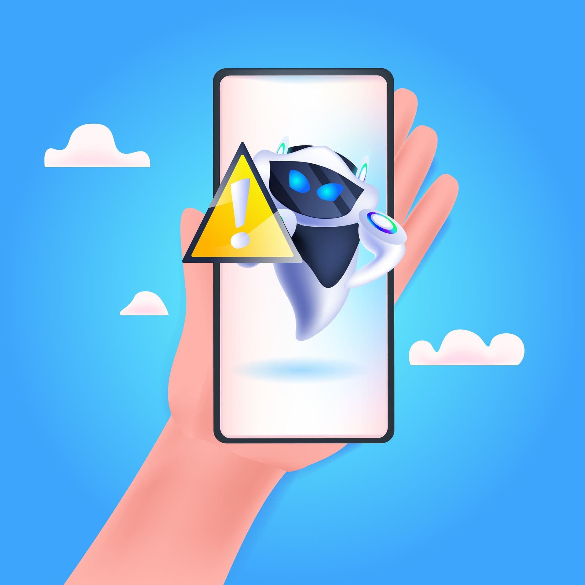 a hand is holding a smart phone with a robot on the screen .