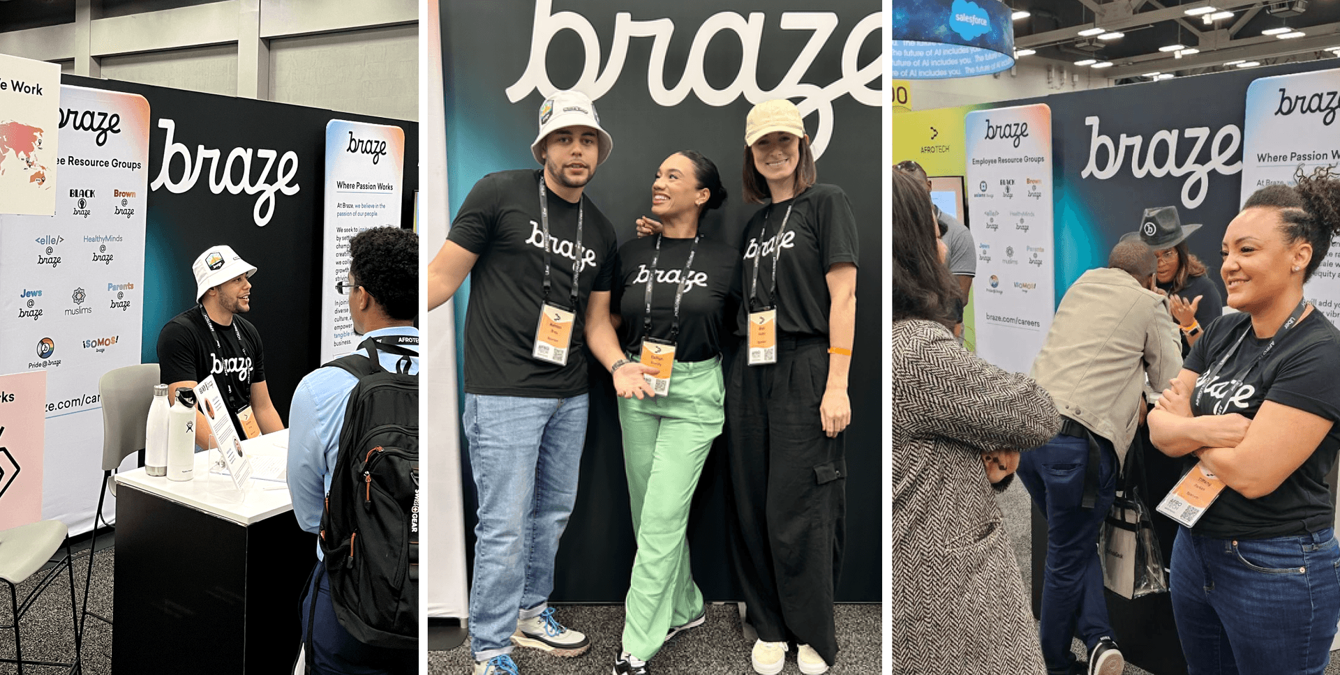 Left: Ashton Bray, Team Lead, Support Engagement Lead. Middle: Ashton Bray, Caitlyn Grundy, Customer Success Manager II, Enterprise, Blair Pettit, Corporate Social Responsibility Sr. Lead. Right: Tiffany Parkes, Senior Strategic Customer Success Manager, Global Strategic.