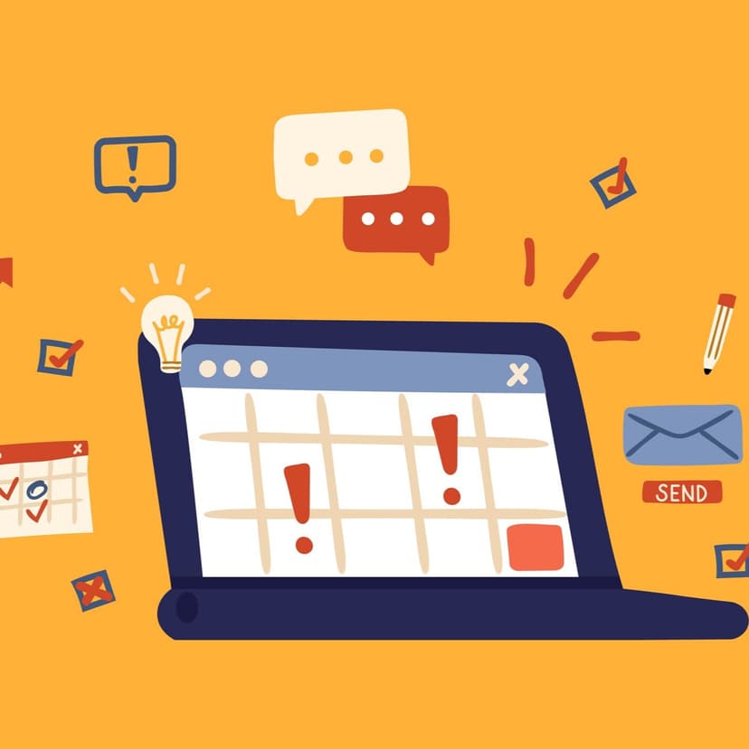 an illustration of a laptop computer with a calendar on the screen surrounded by icons .