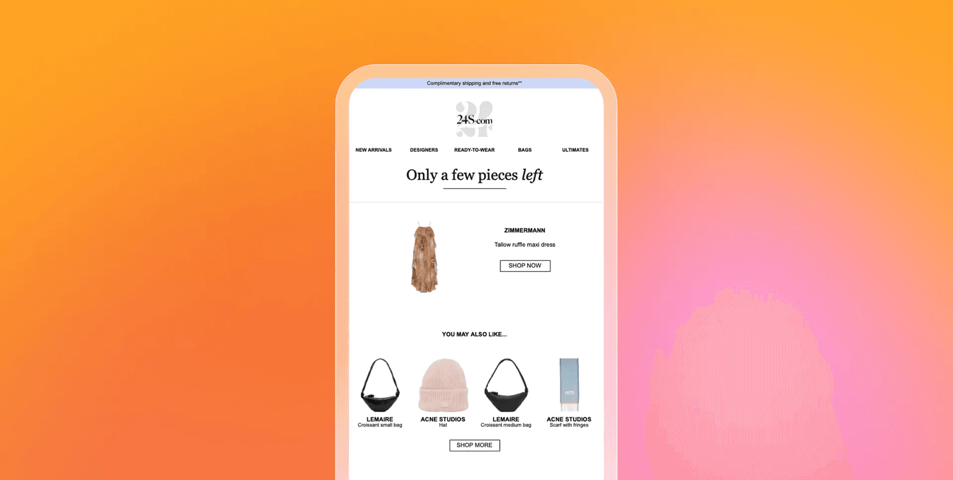 An email that says some pieces are low in stock
