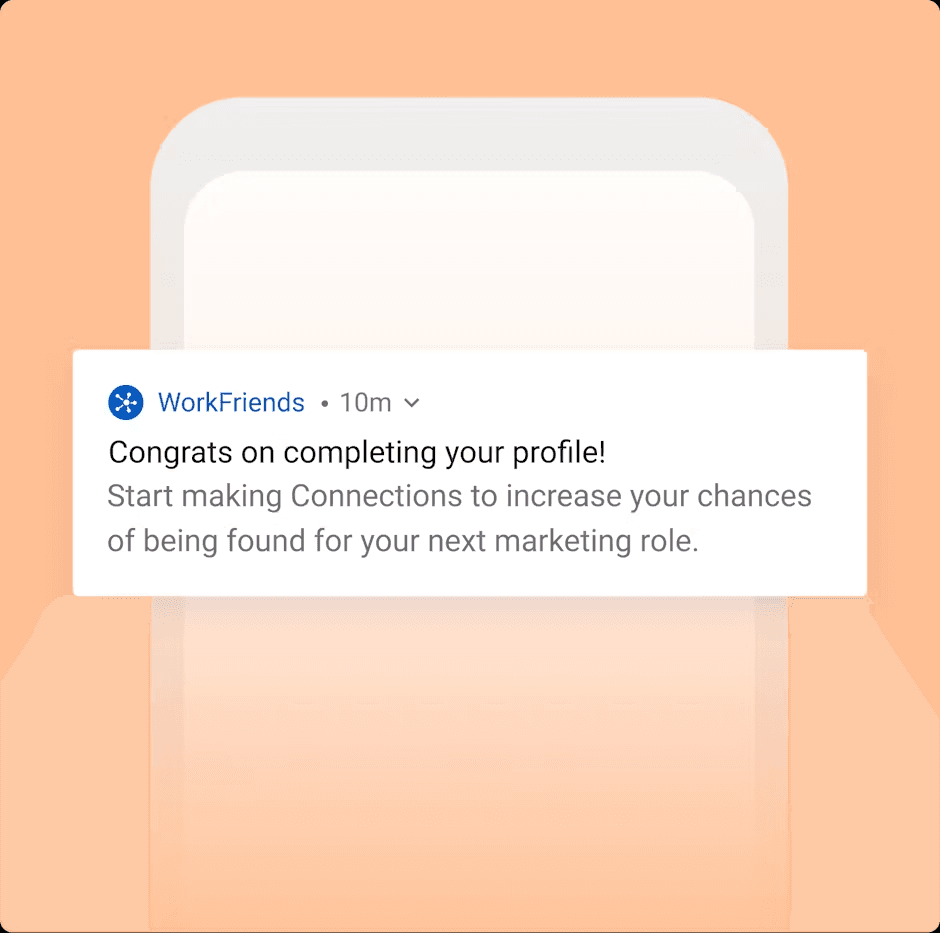 a notification on a phone that says congrats on completing your profile
