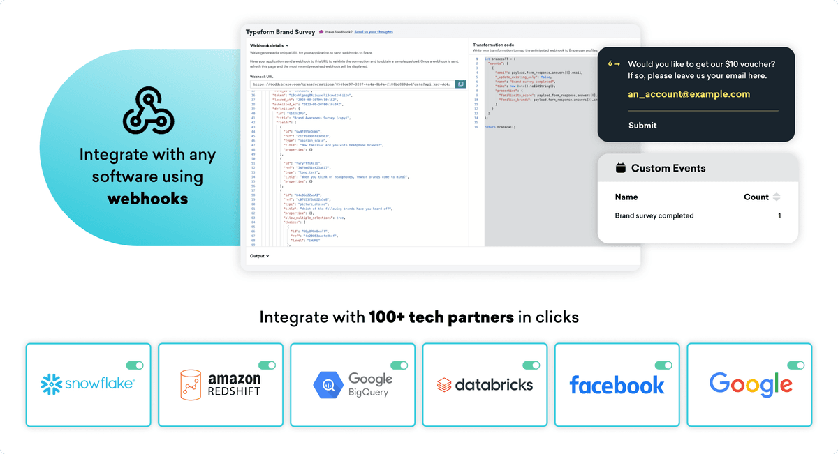 a screenshot of a website that says integrate with any software using webhooks