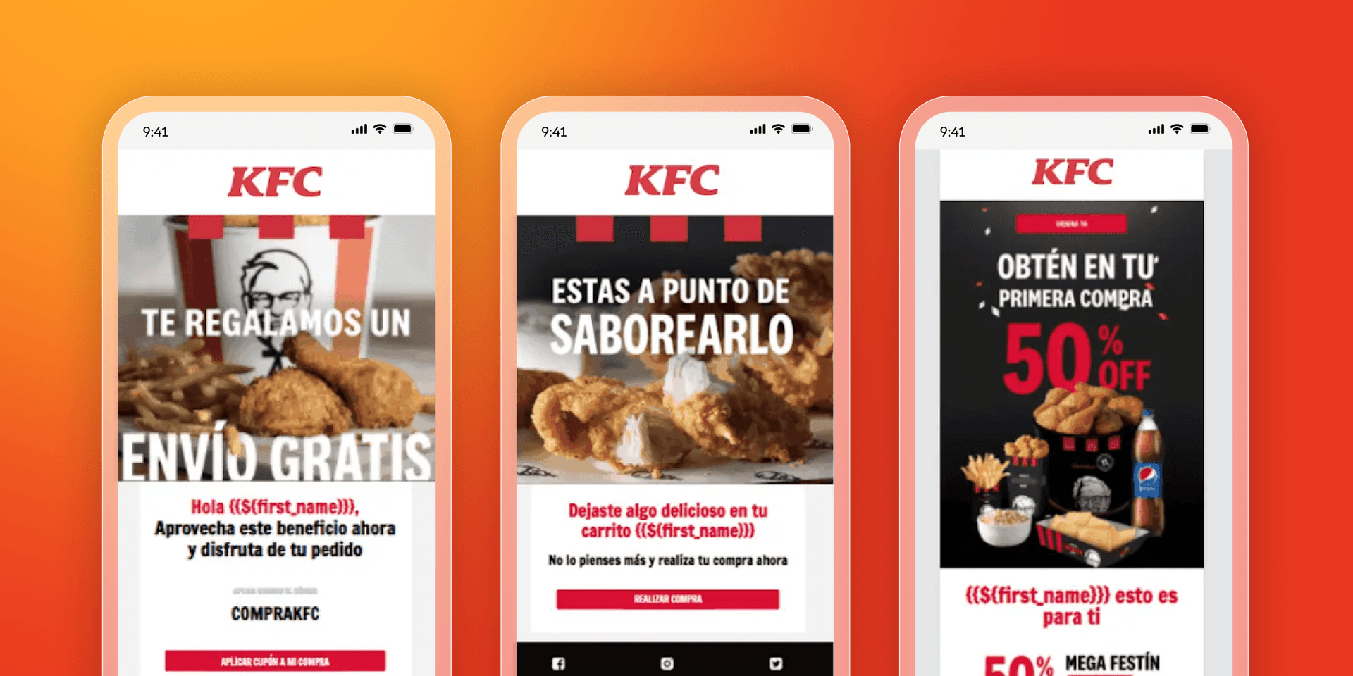 three phones with kfc advertisements on them