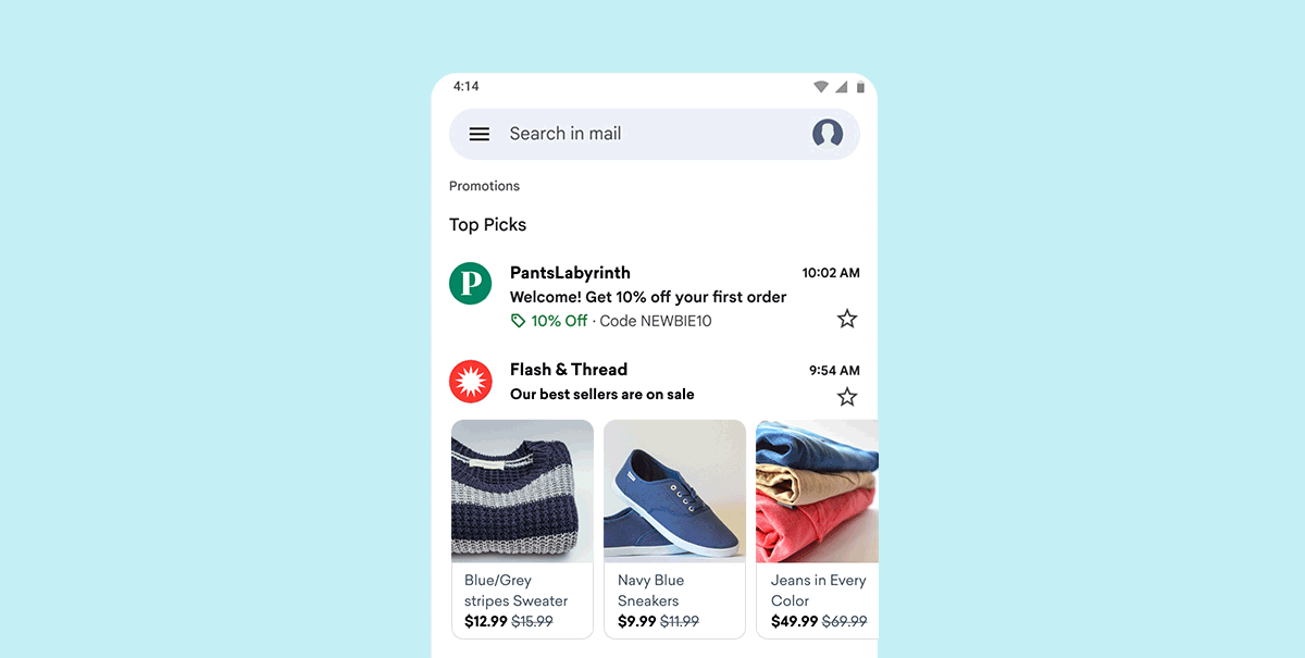 a phone screen shows the top picks for flash & thread