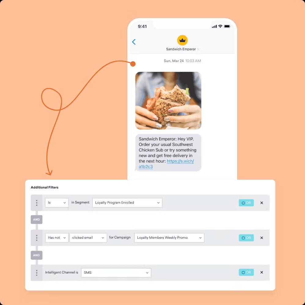a phone screen shows a message from sandwich emperor