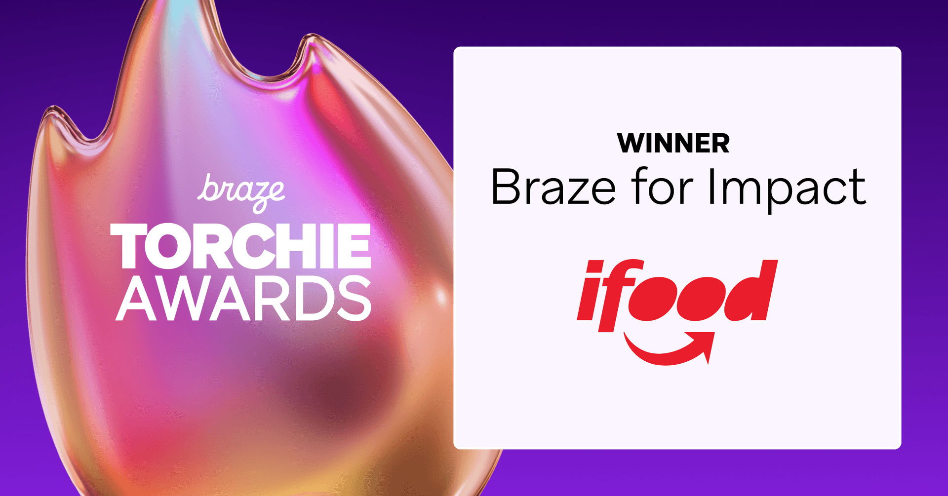 Braze Torchie Awards graphic announcing ifood as winner of the Braze for Impact award.