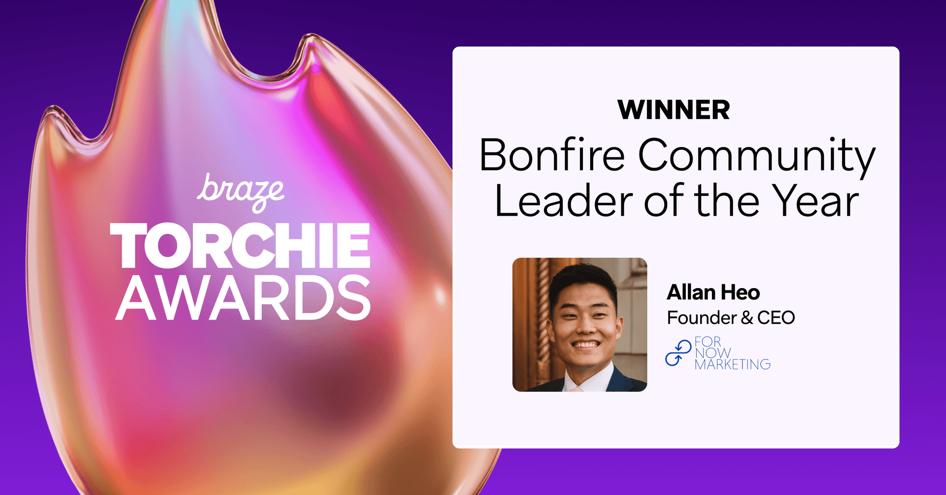 a poster for the braze torchie awards with a picture of allan heo