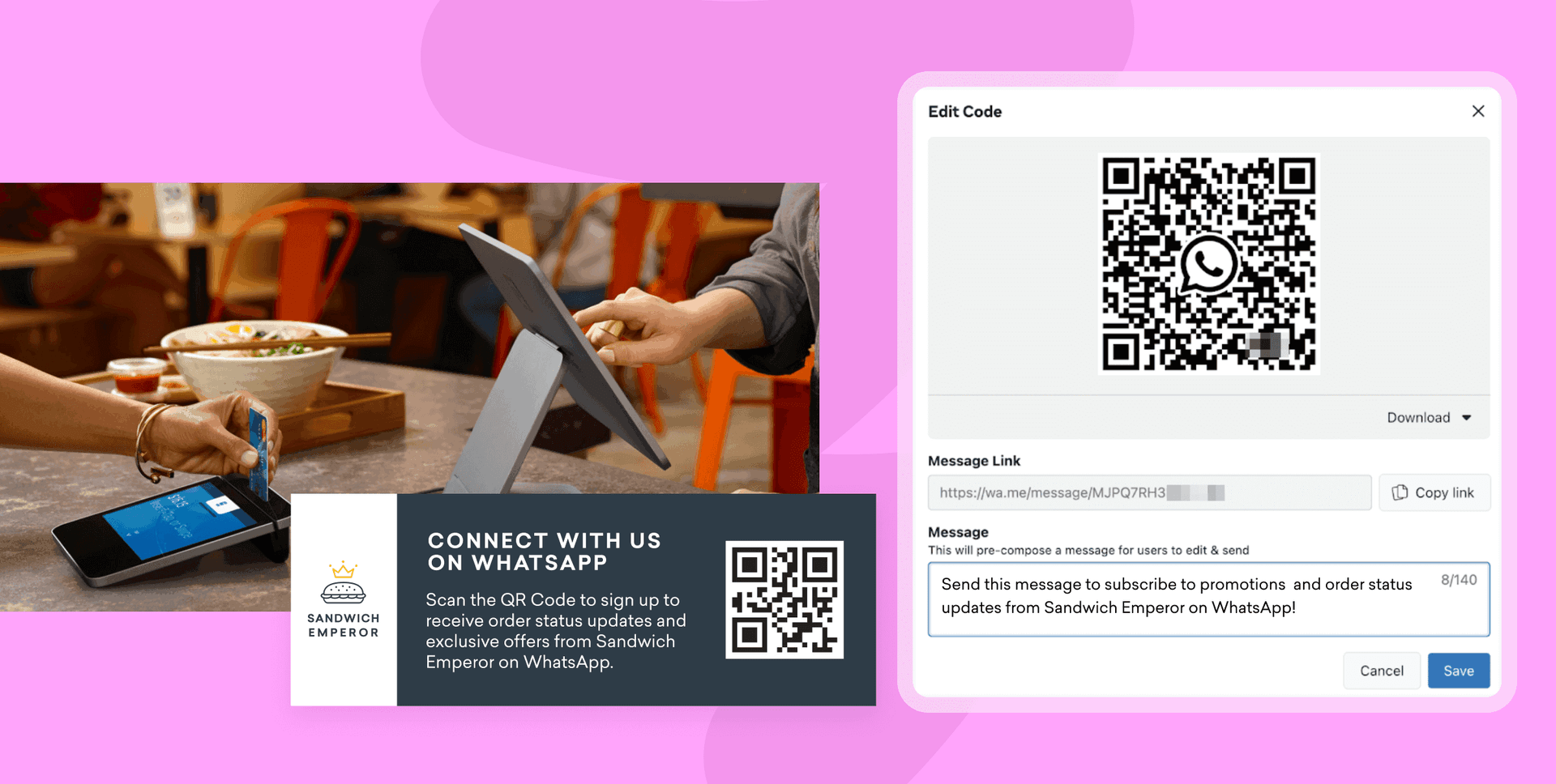 Links are especially effective as a CTA on a landing page or within an SMS message. QR codes work best if you are running an out-of-home campaign like a commercial, billboard, or in-store signage.