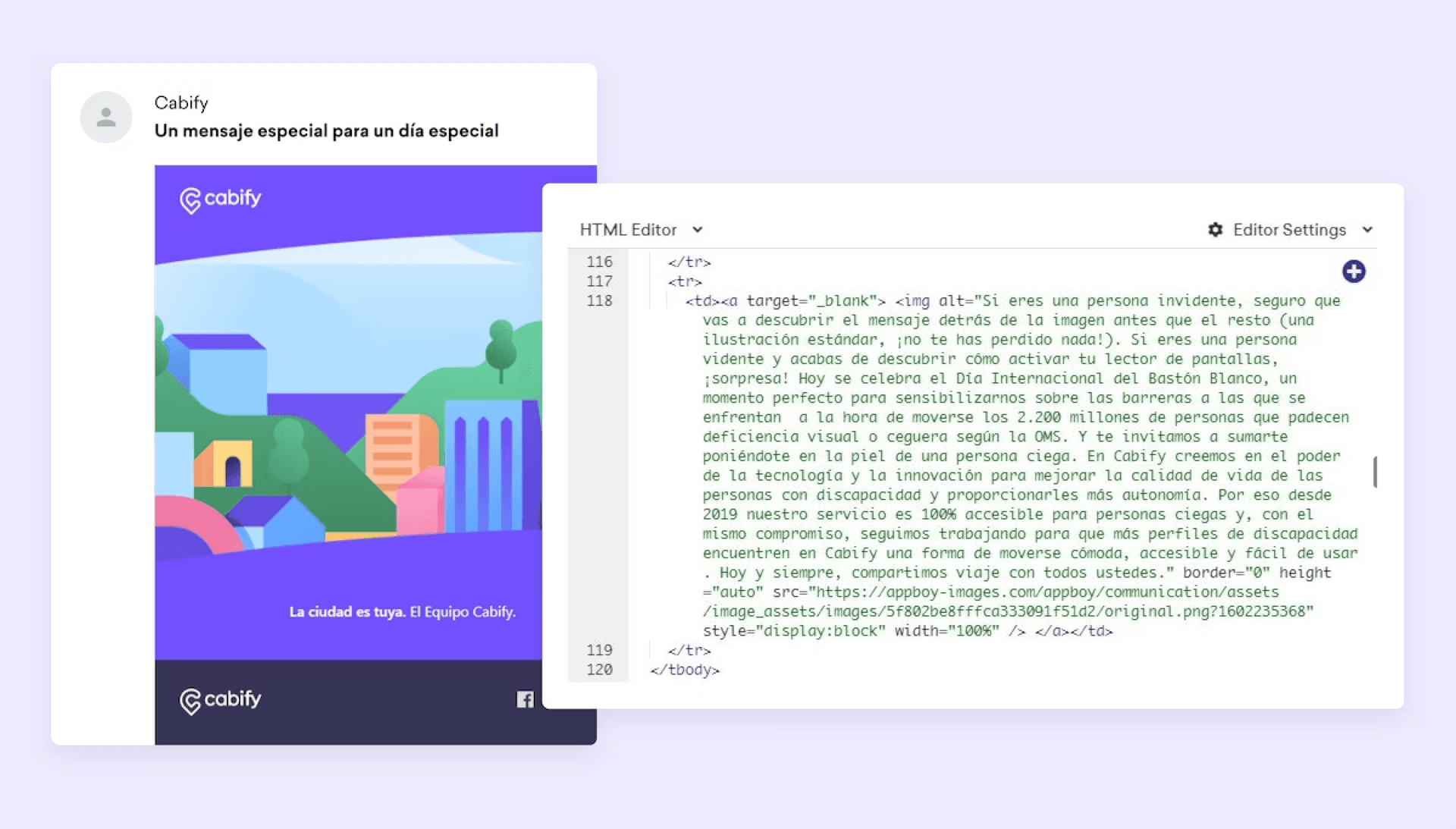Une image montrant un e-mail avec une grande zone de texte contenant le code de l’e-mail