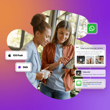 two women looking at a tablet with a message that says today is your lucky day carolina