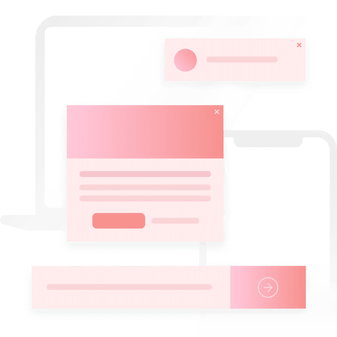 a laptop and a cell phone with pink boxes on them