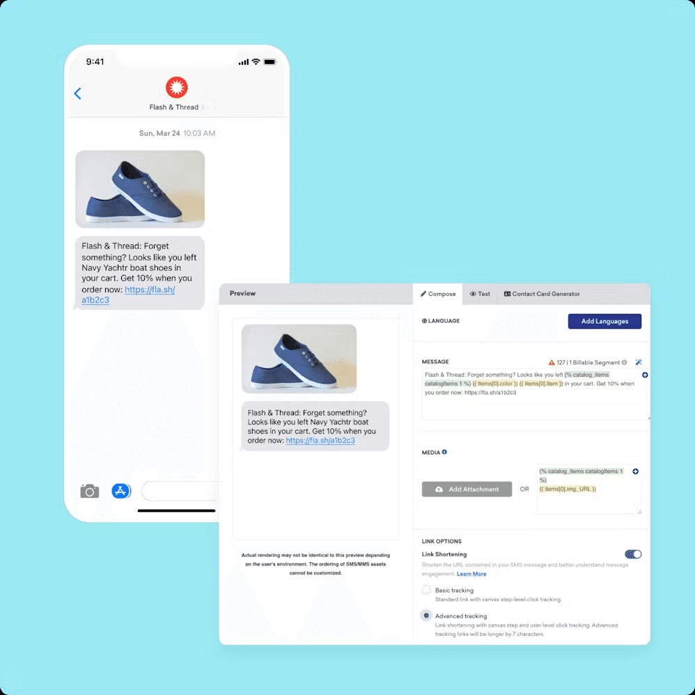a phone screen shows a message from flash & thread