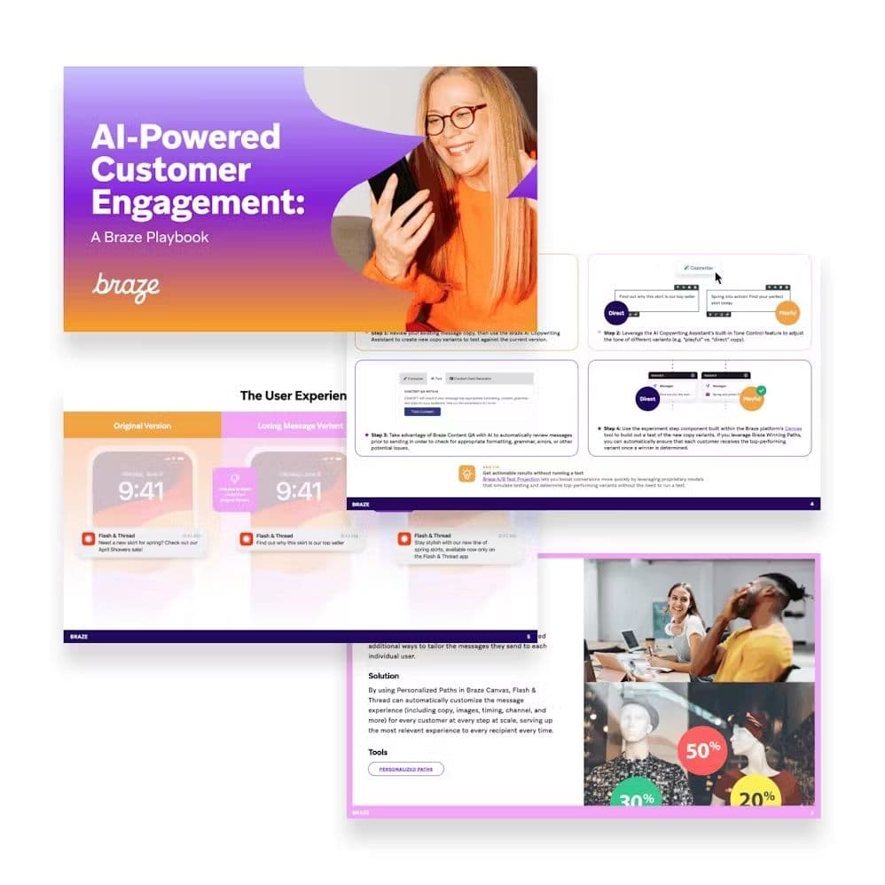 a braze playbook shows a woman talking on a cell phone .