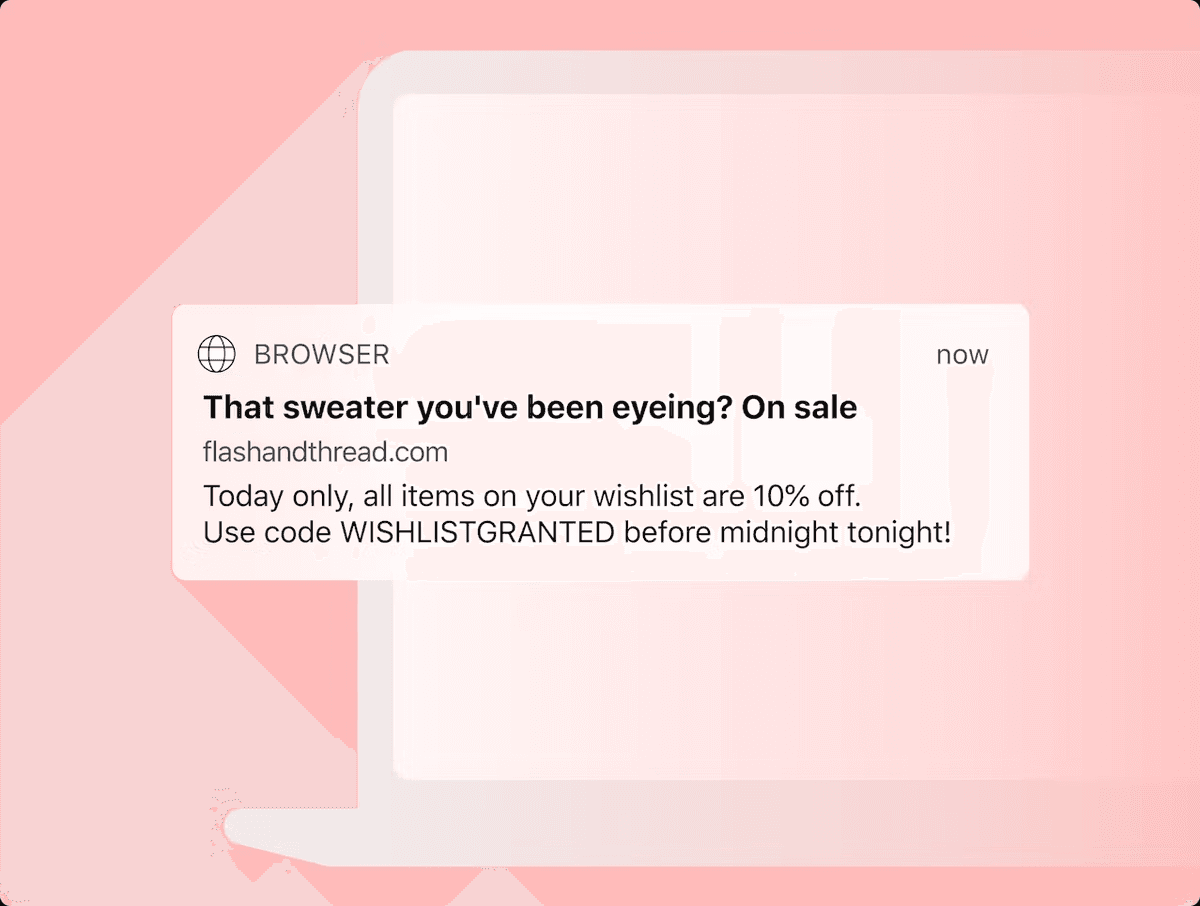a computer screen displays a message that says that sweater you 've been eyeing on sale