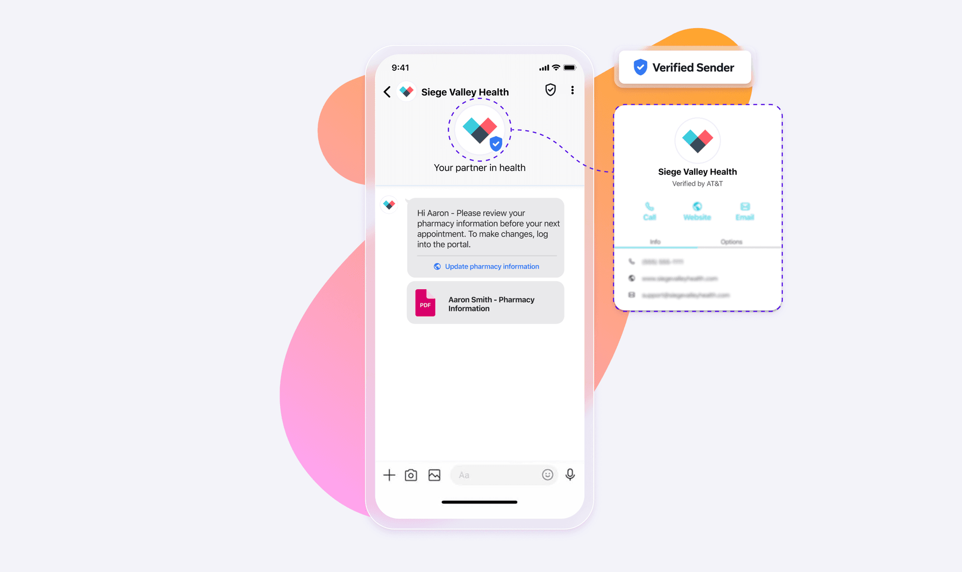 a phone screen shows a message from sieg valley health