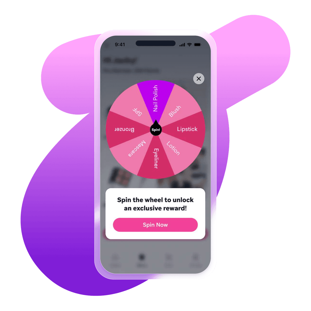 a phone with a wheel on the screen that says spin the wheel to unlock an exclusive reward