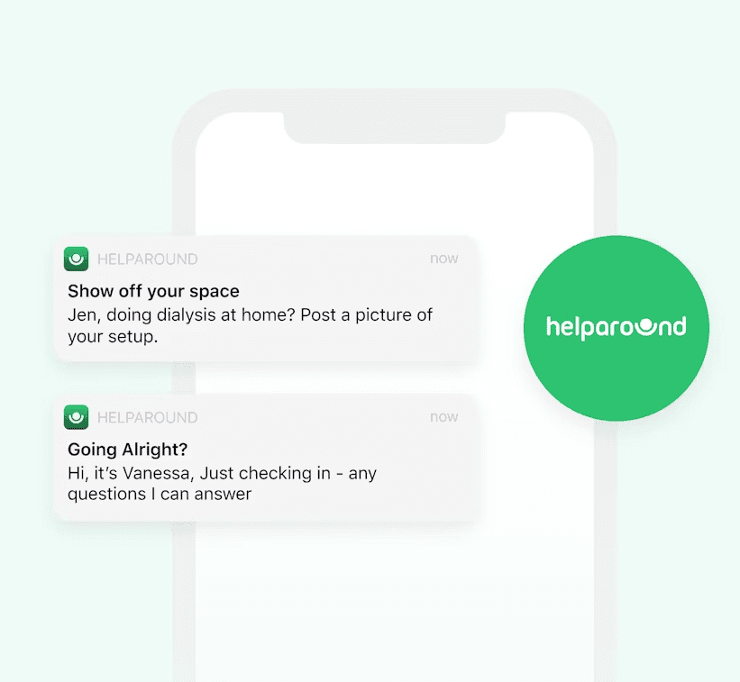 a cell phone with a helparound app on it