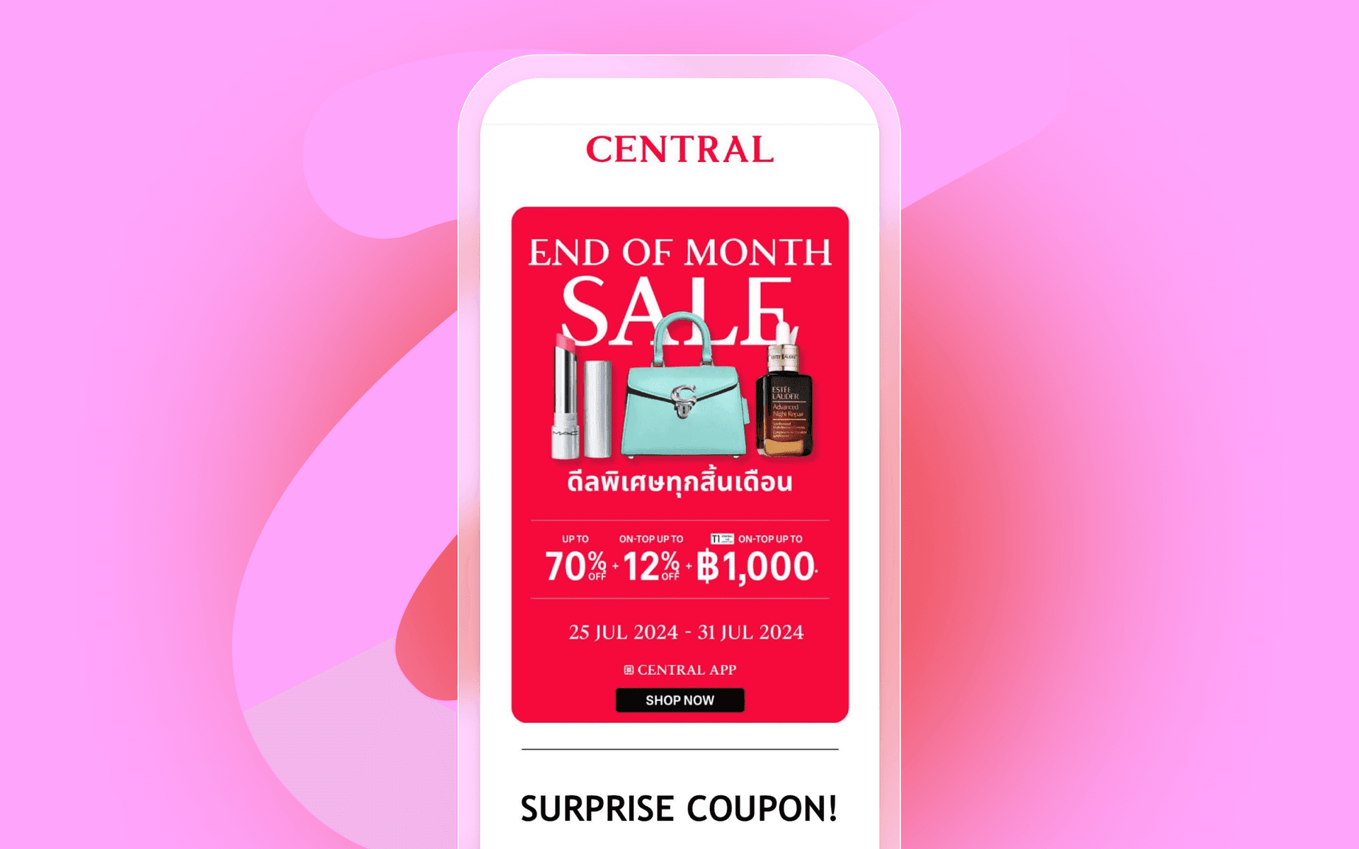 a cell phone displaying an end of month sale