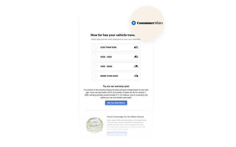 An image showing a message from ConsumerAffairs and their logo