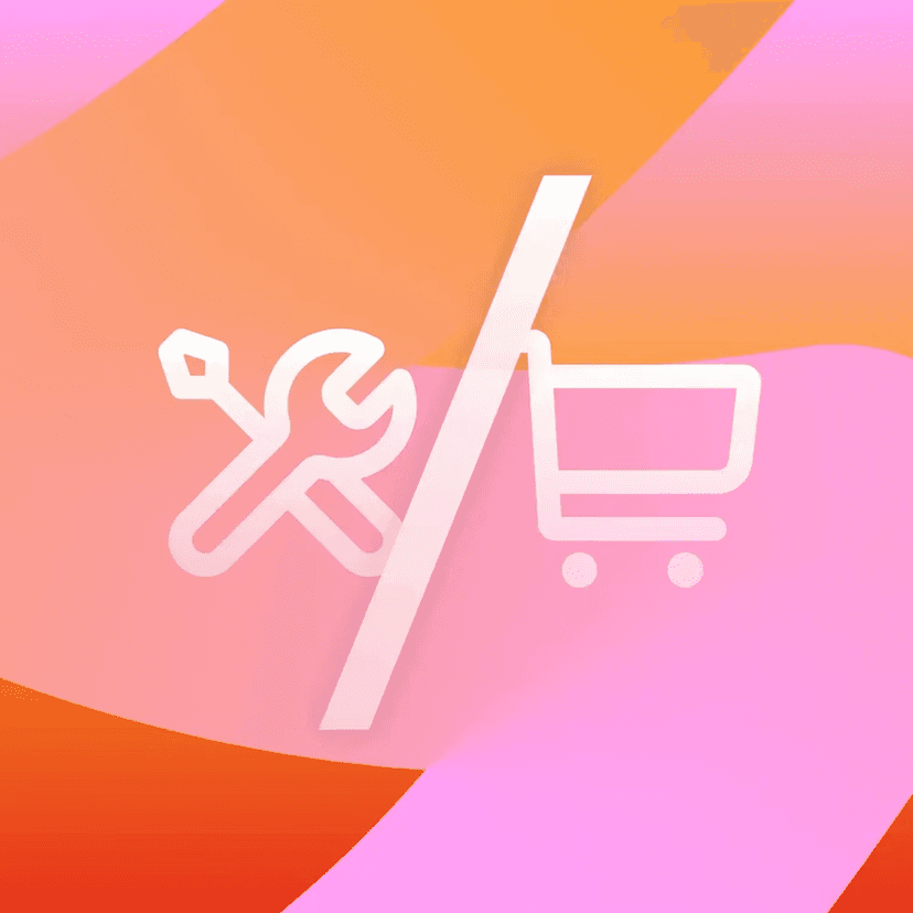 an icon of a shopping cart with a wrench on it