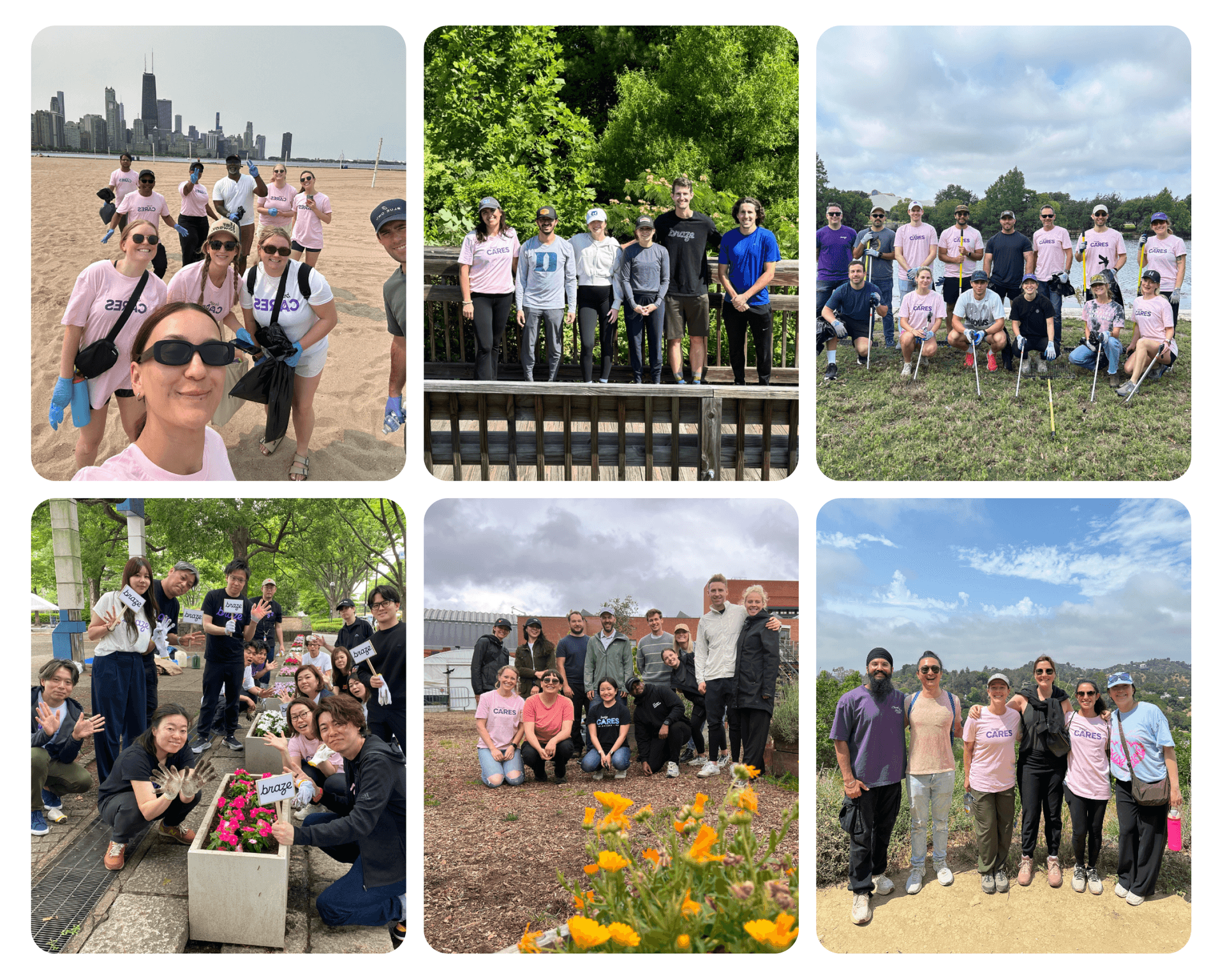 a collage of photos shows people in pink shirts