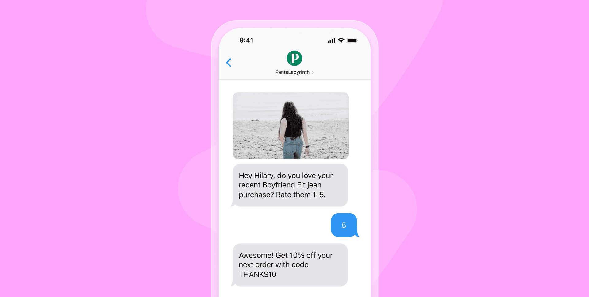 a phone displays a text message from points ladysmith