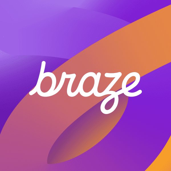 a braze logo on a purple and orange background