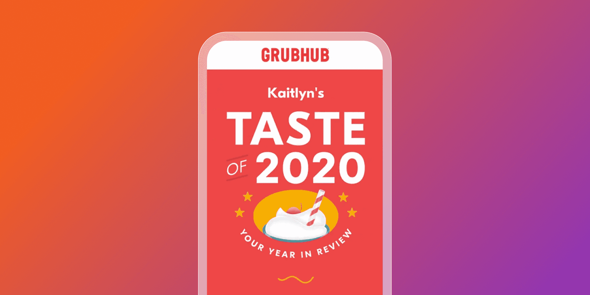 a phone screen displays the grubhub taste of 2020