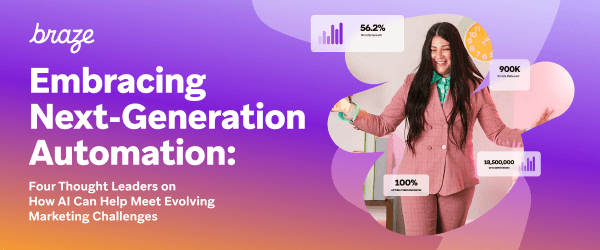 a braze ad with a woman in a pink suit