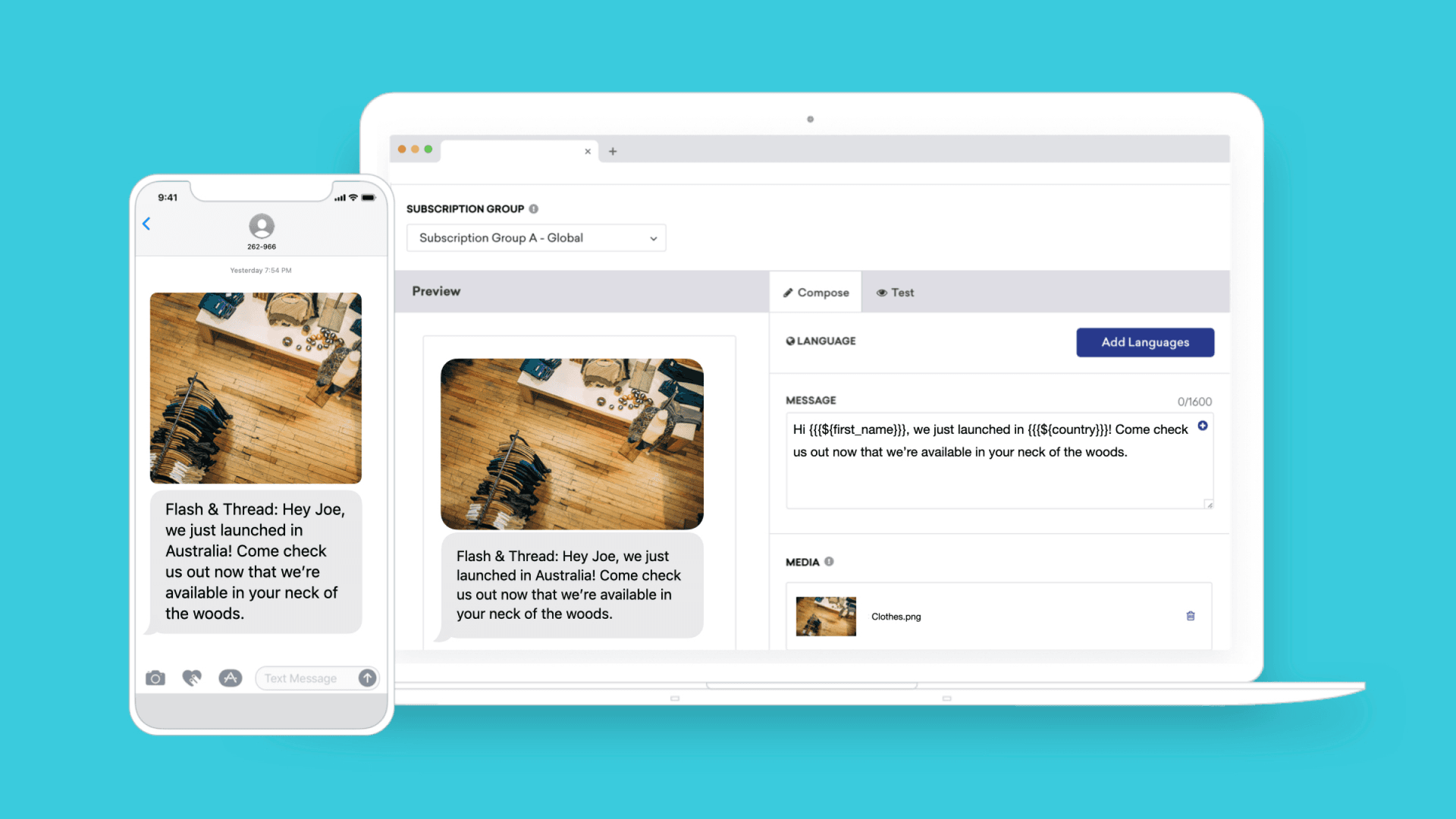 a phone displays a message that says flash & thread hey joe