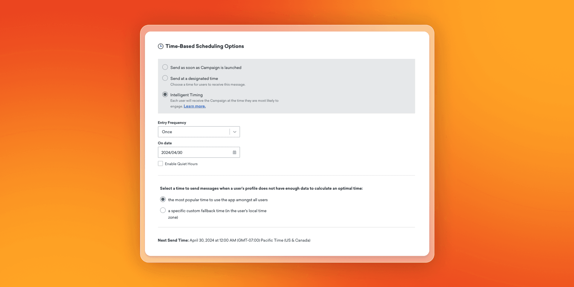 a screenshot of the time based scheduling options page .