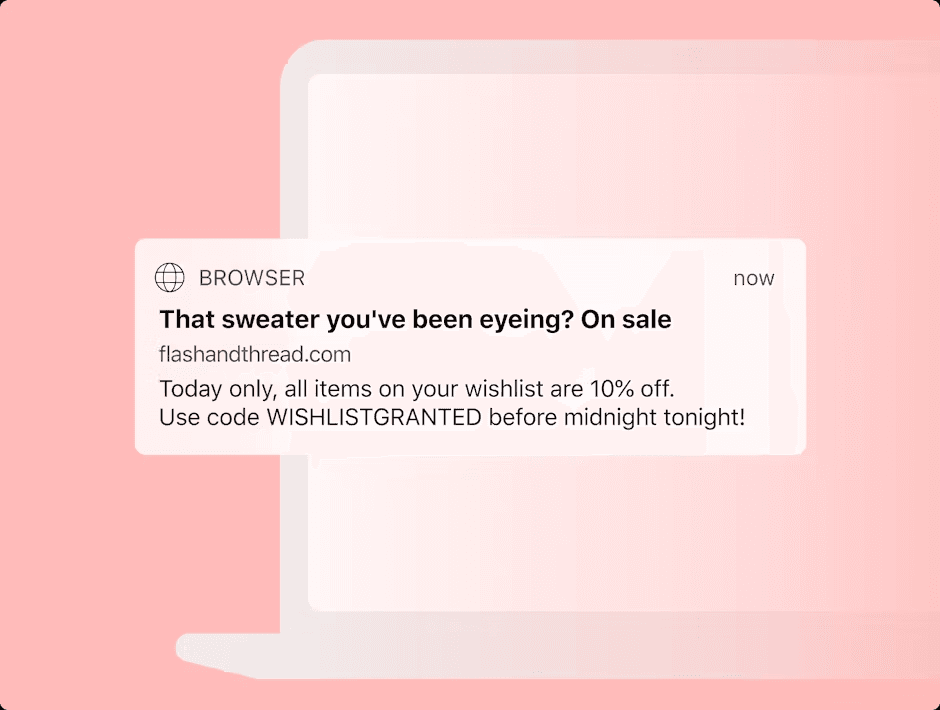 a computer screen displays a message that says that sweater you 've been eyeing on sale