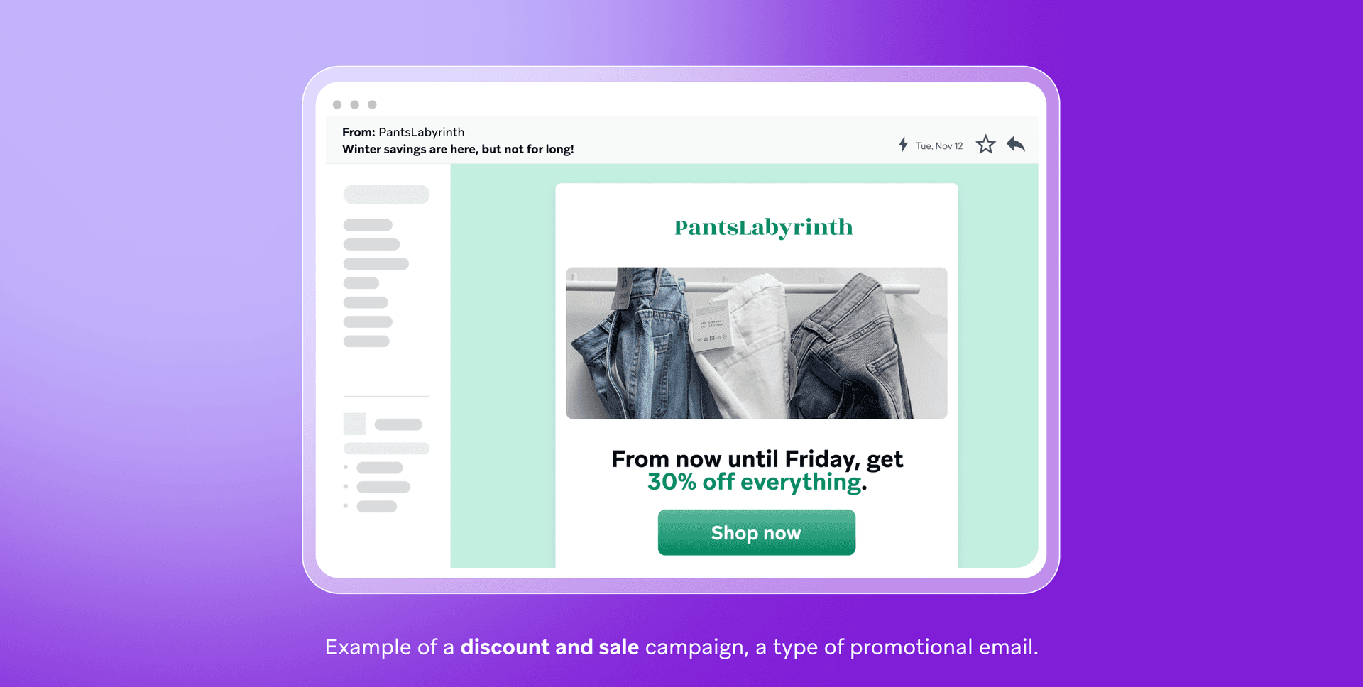 an example of a discount and sale campaign a type of promotional email