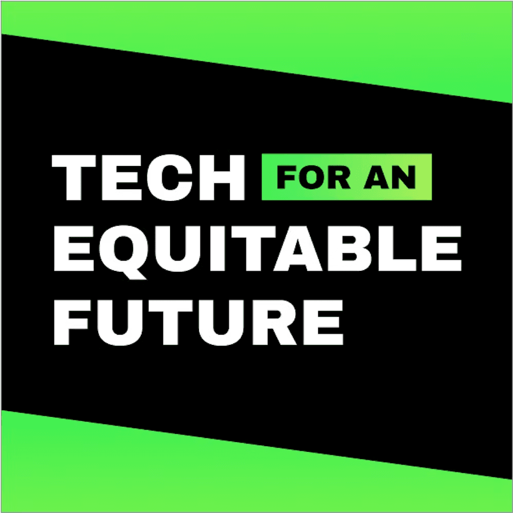 a black and green logo that says tech for an equitable future