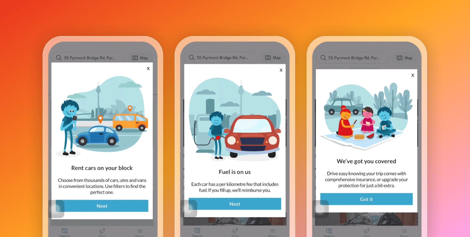a screenshot of an app that says rent cars on your black fuel us on us and we 've got you covered