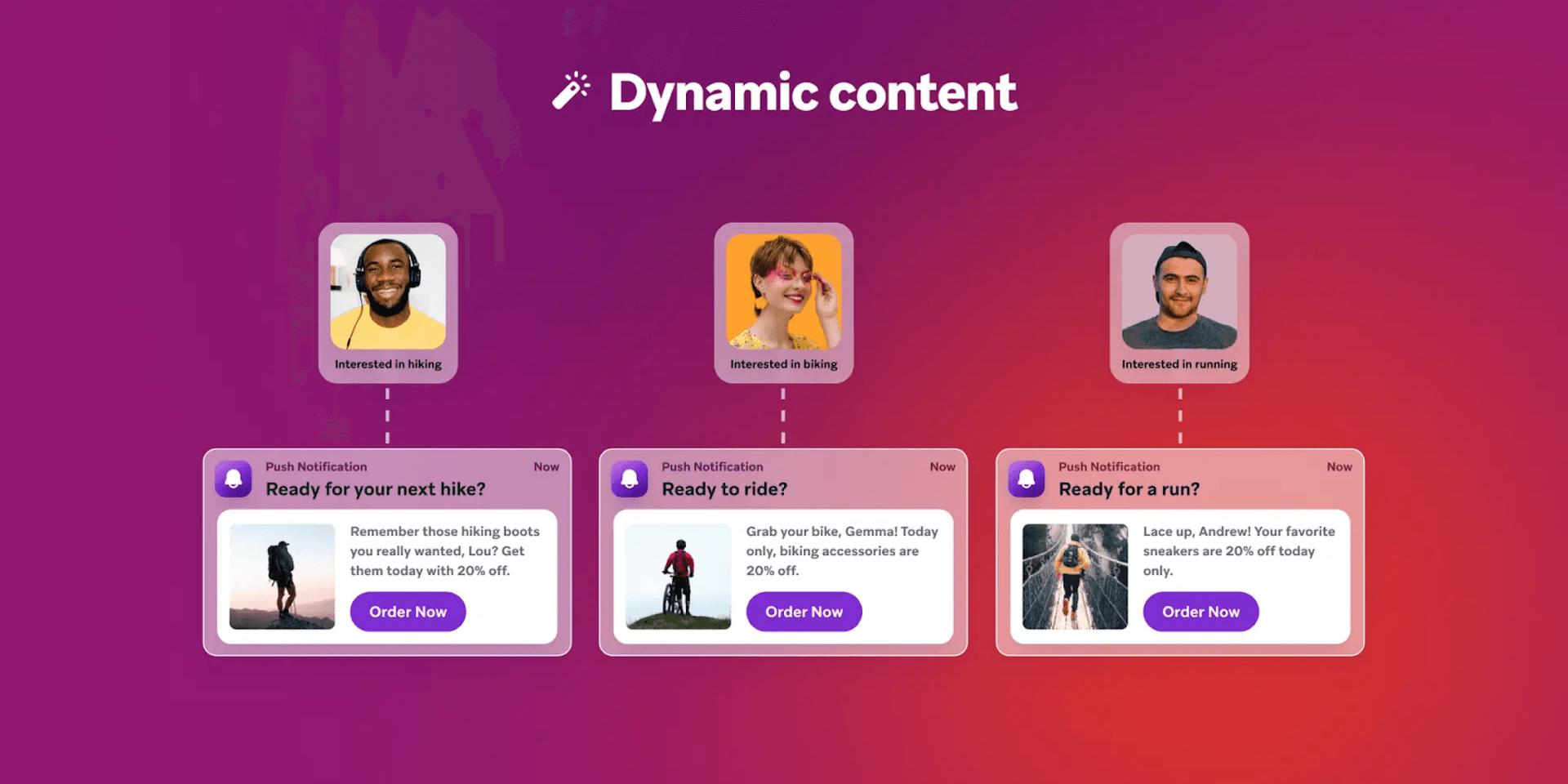 dynamic content is displayed on a purple background